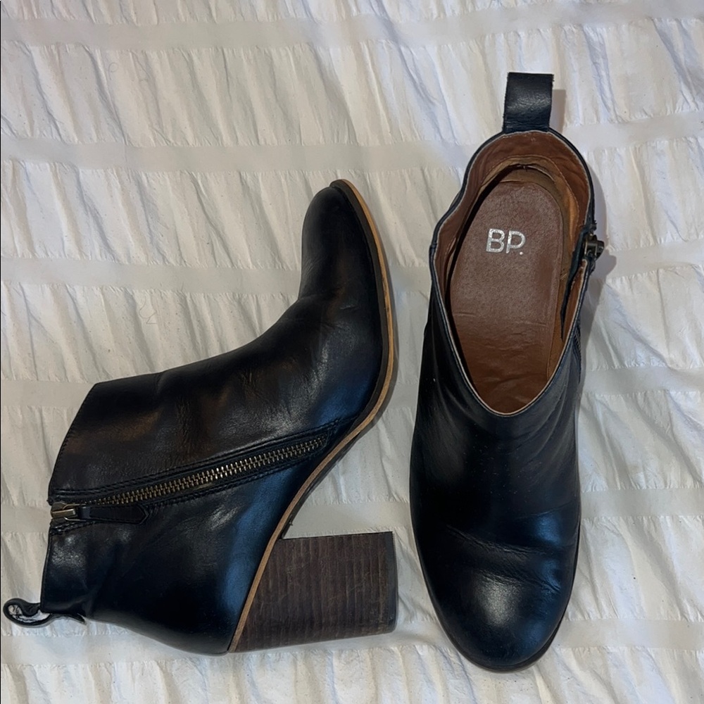 BP Black Ankle Boots with Chunky Wooden Heel